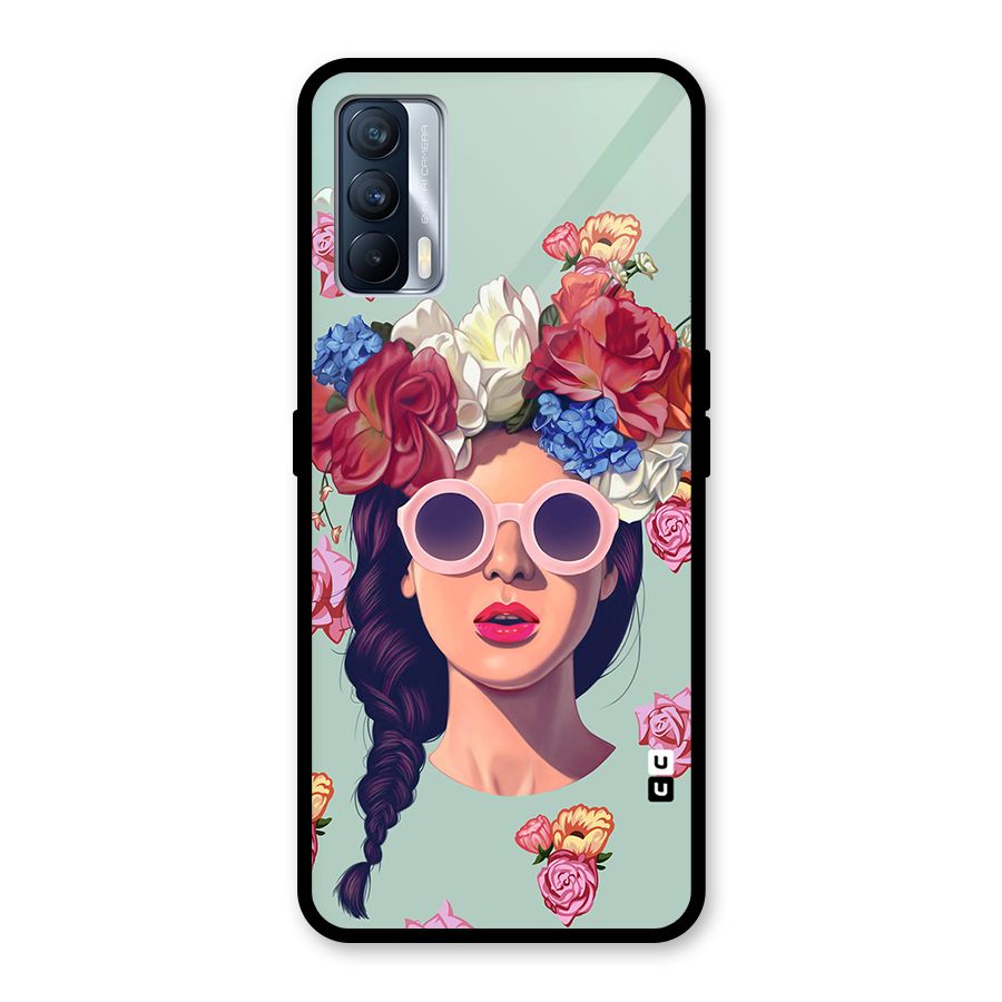 Pretty Girl Florals Illustration Art Glass Back Case for Realme X7