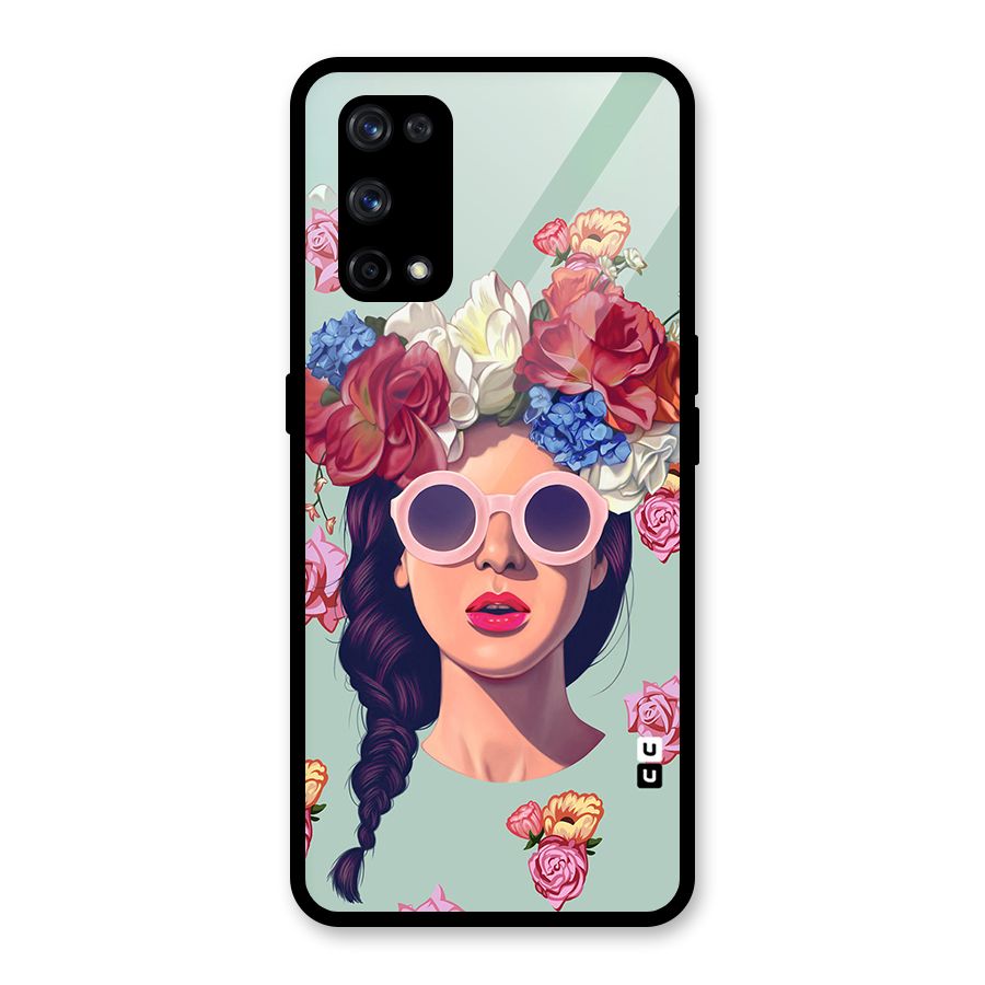 Pretty Girl Florals Illustration Art Glass Back Case for Realme X7 Pro