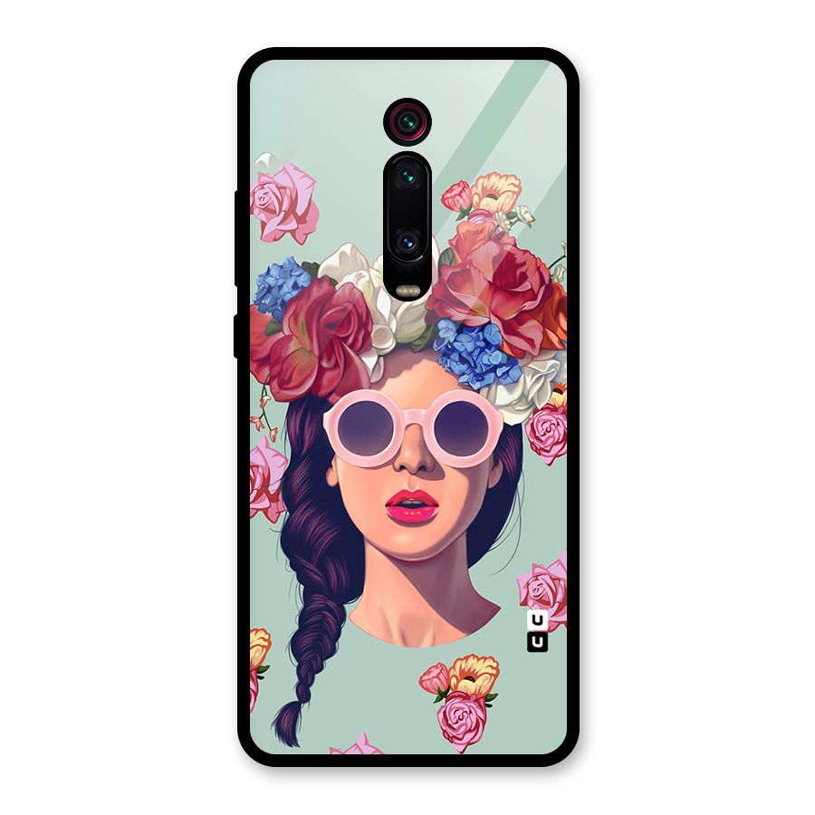 Pretty Girl Florals Illustration Art Glass Back Case for Redmi K20