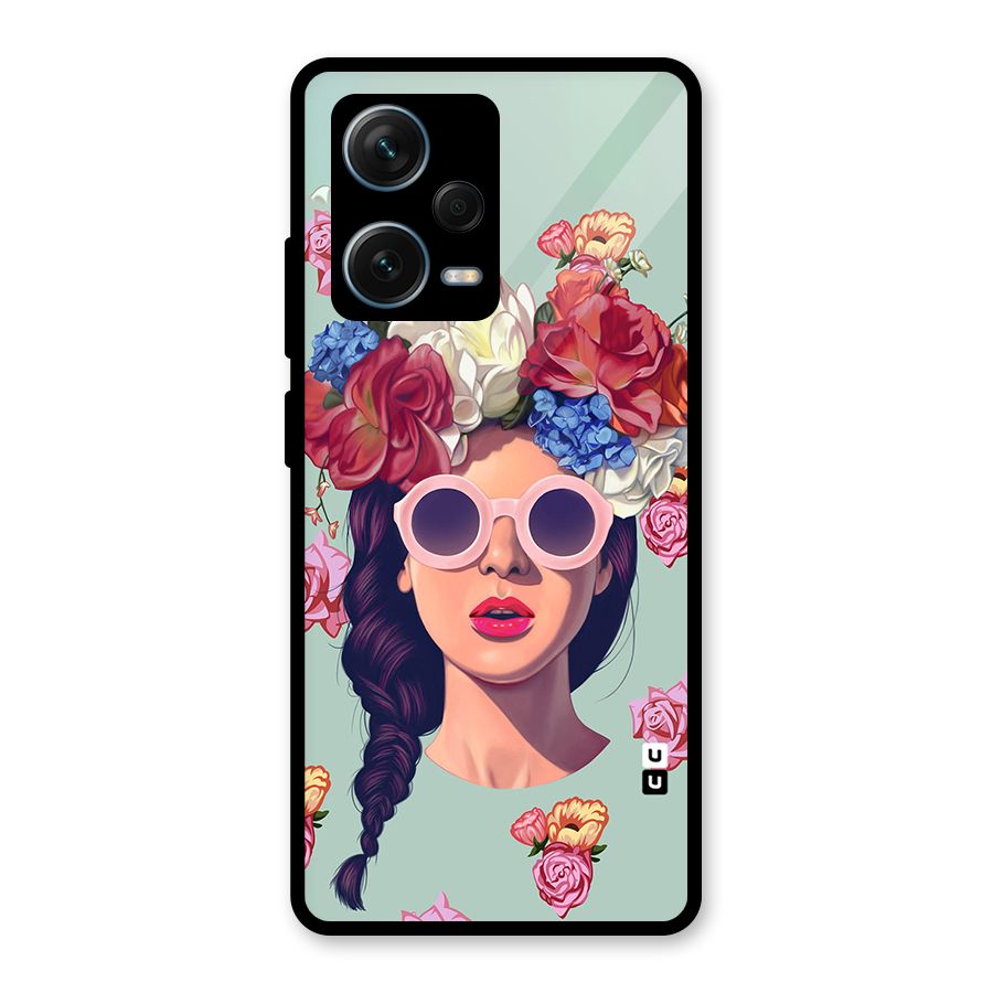 Pretty Girl Florals Illustration Art Glass Back Case for Redmi Note 12 Pro Plus 5G