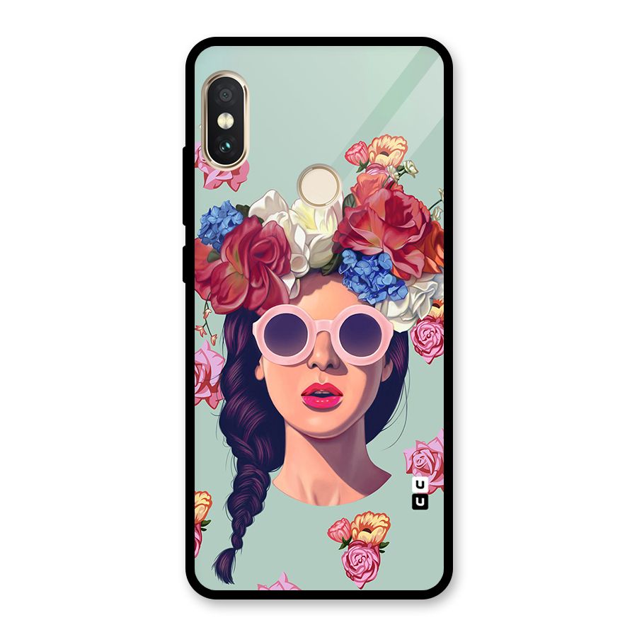 Pretty Girl Florals Illustration Art Glass Back Case for Redmi Note 5 Pro