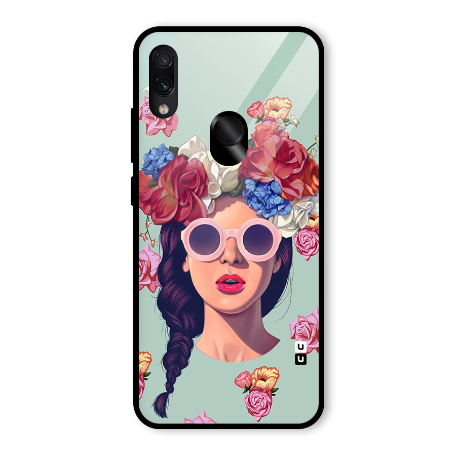 Pretty Girl Florals Illustration Art Glass Back Case for Redmi Note 7S