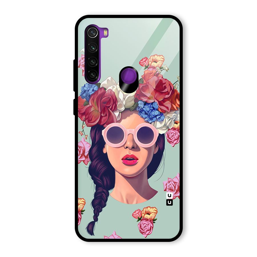 Pretty Girl Florals Illustration Art Glass Back Case for Redmi Note 8