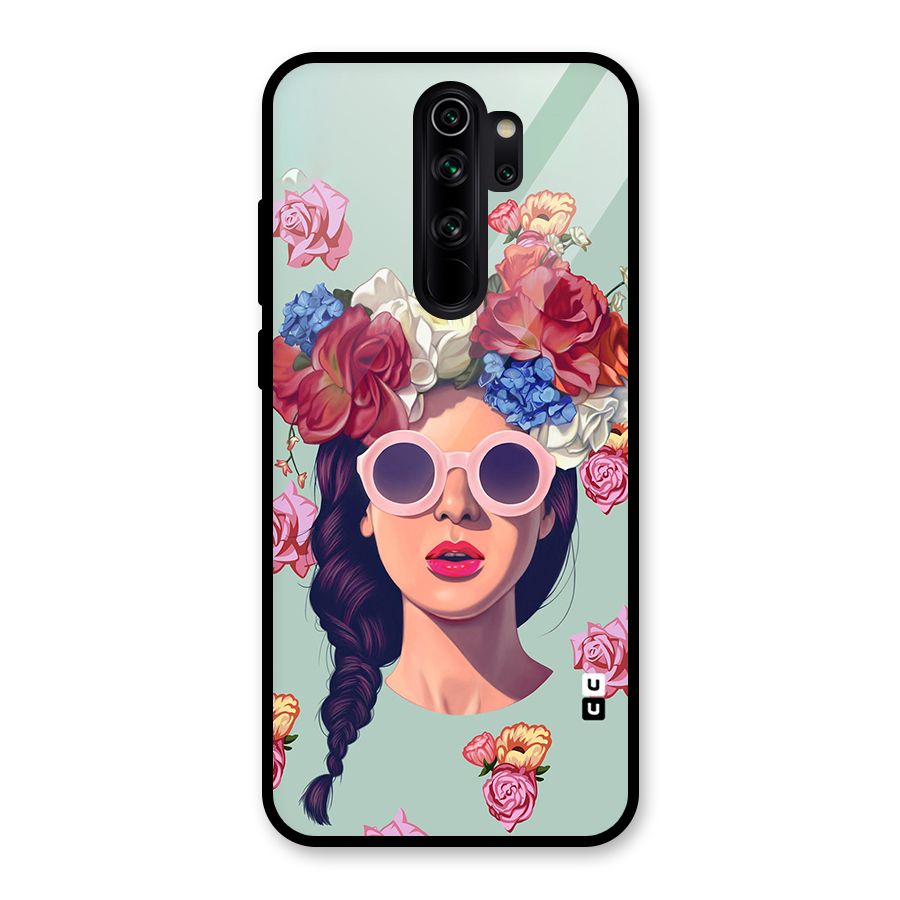 Pretty Girl Florals Illustration Art Glass Back Case for Redmi Note 8 Pro