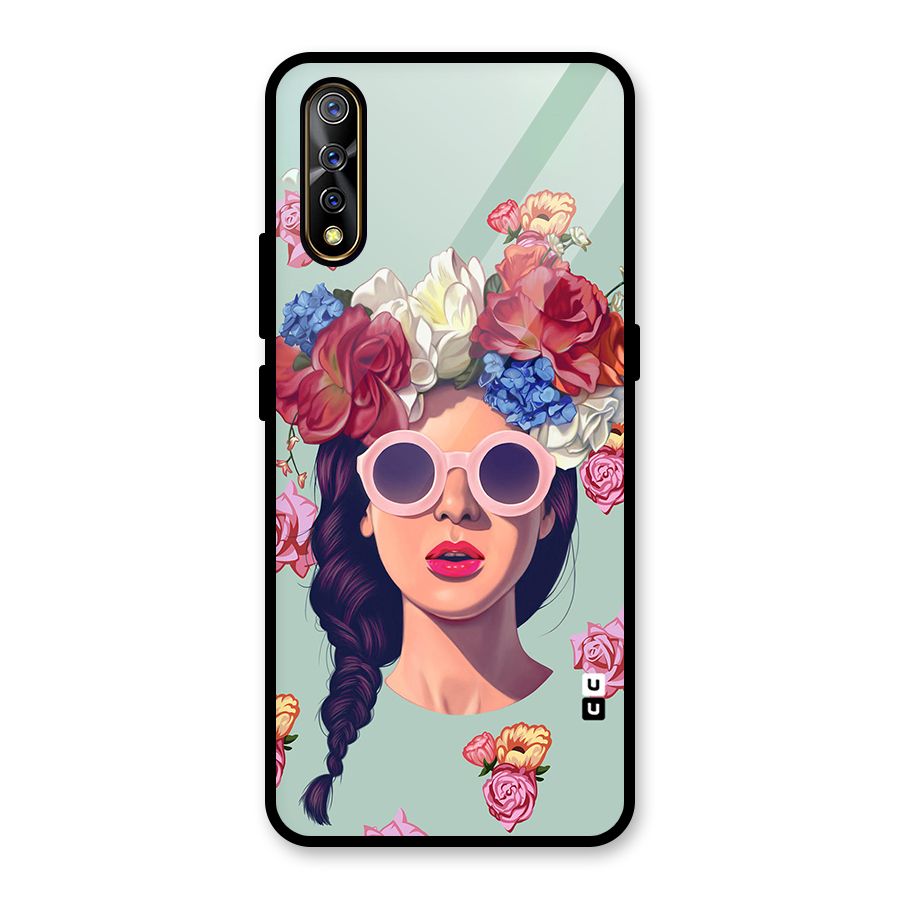 Pretty Girl Florals Illustration Art Glass Back Case for Vivo S1