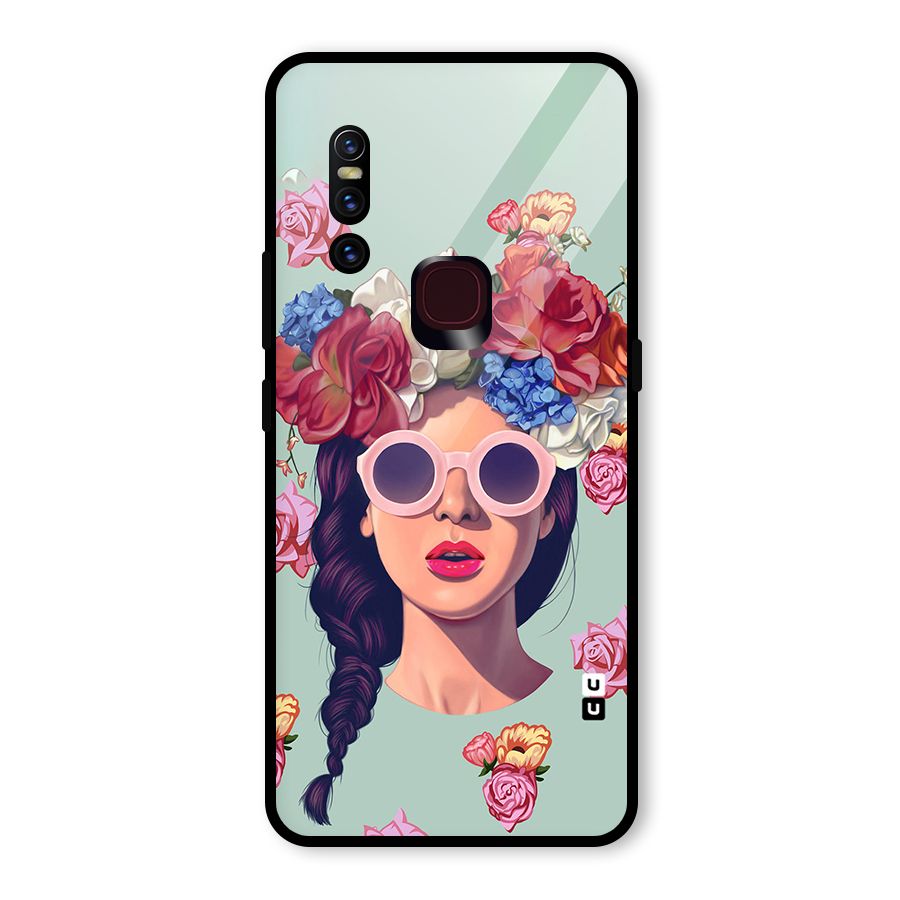 Pretty Girl Florals Illustration Art Glass Back Case for Vivo V15