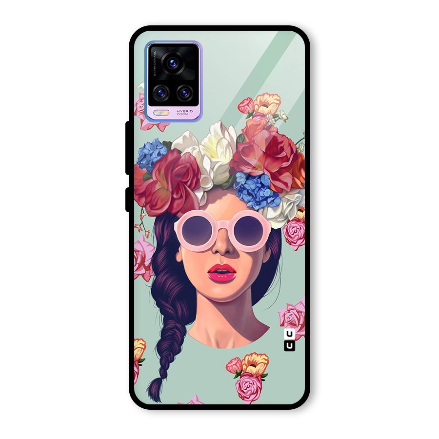 Pretty Girl Florals Illustration Art Glass Back Case for Vivo V20 Pro