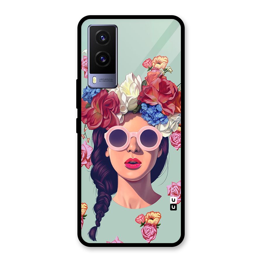 Pretty Girl Florals Illustration Art Glass Back Case for Vivo V21e 5G