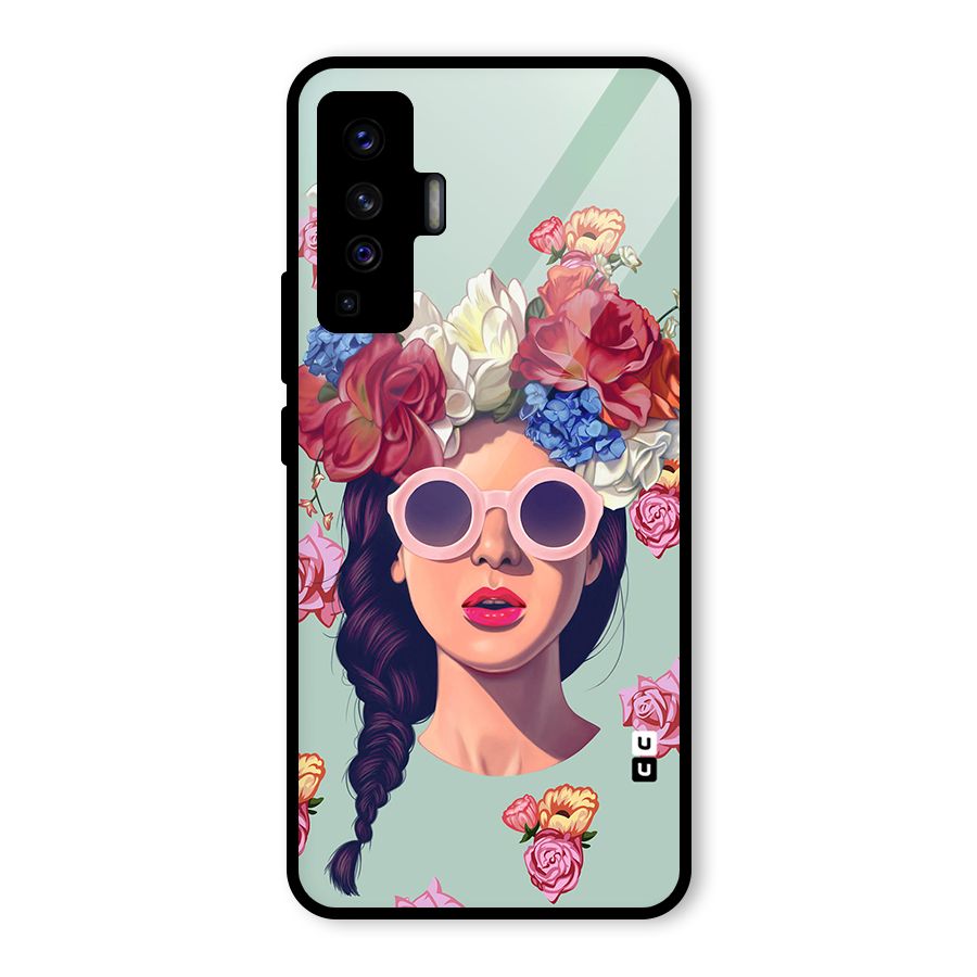 Pretty Girl Florals Illustration Art Glass Back Case for Vivo X50