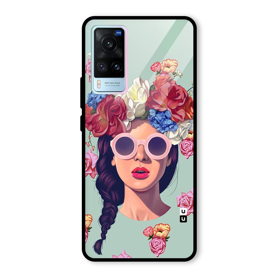 Pretty Girl Florals Illustration Art Glass Back Case for Vivo X60