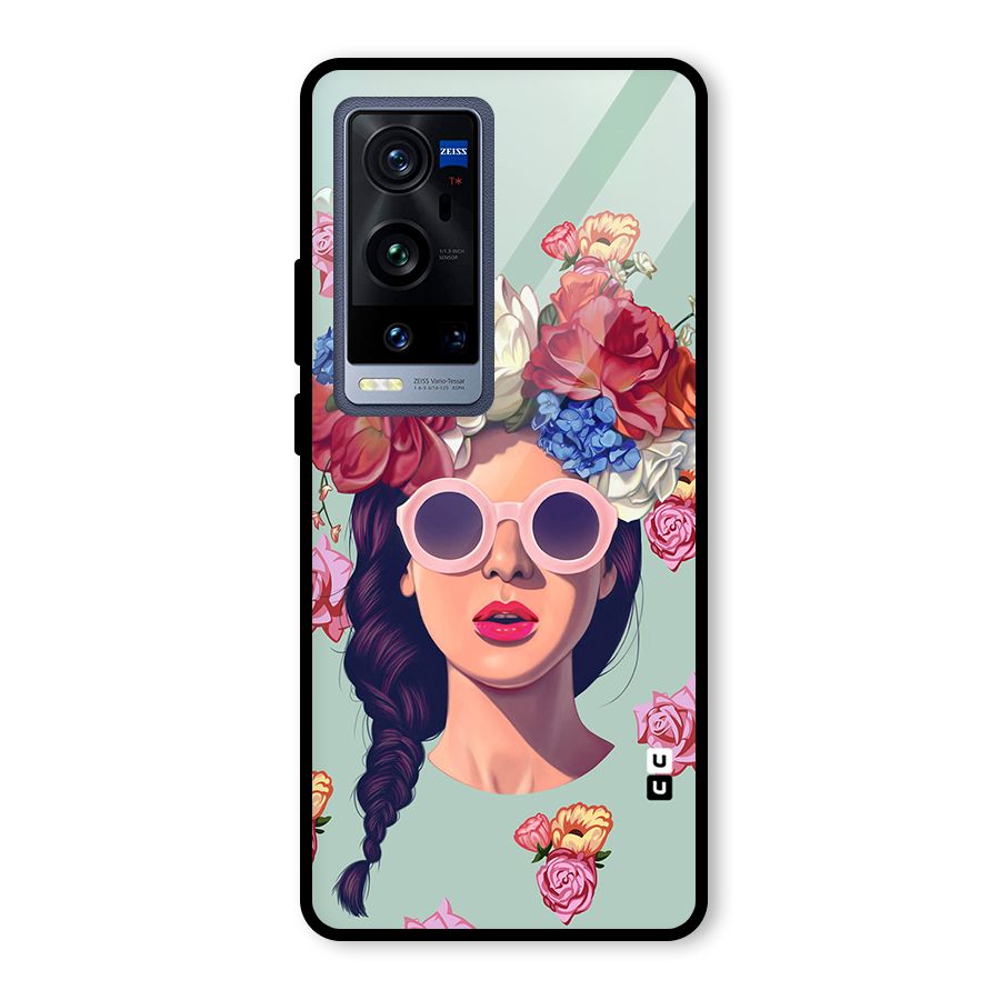 Pretty Girl Florals Illustration Art Glass Back Case for Vivo X60 Pro Plus