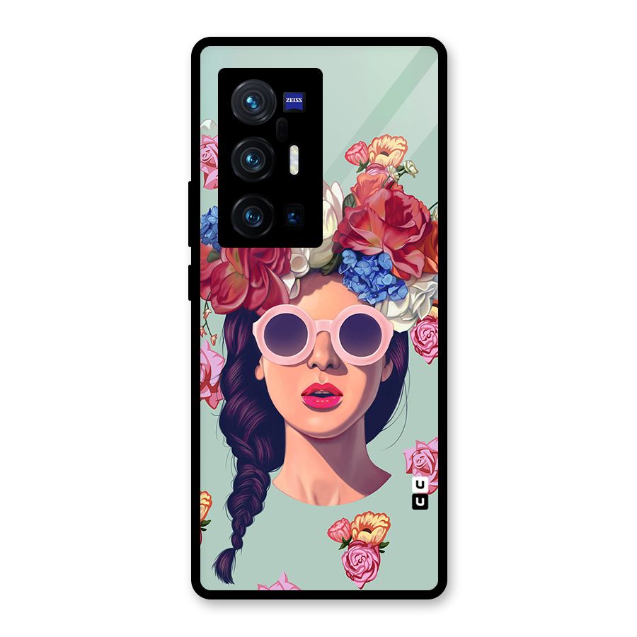 Pretty Girl Florals Illustration Art Glass Back Case for Vivo X70 Pro Plus