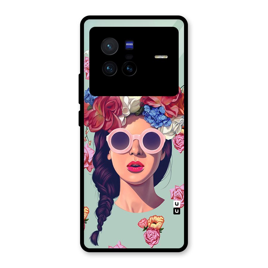 Pretty Girl Florals Illustration Art Glass Back Case for Vivo X80