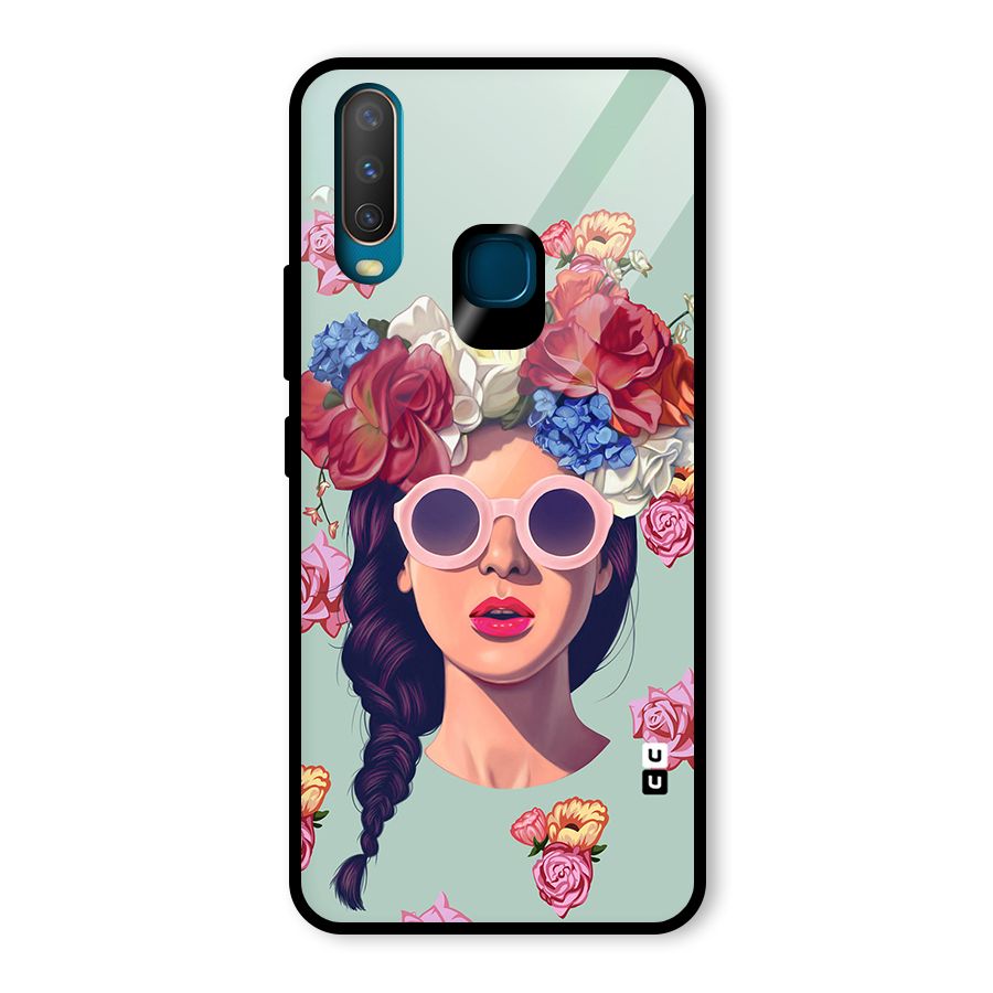 Pretty Girl Florals Illustration Art Glass Back Case for Vivo Y17
