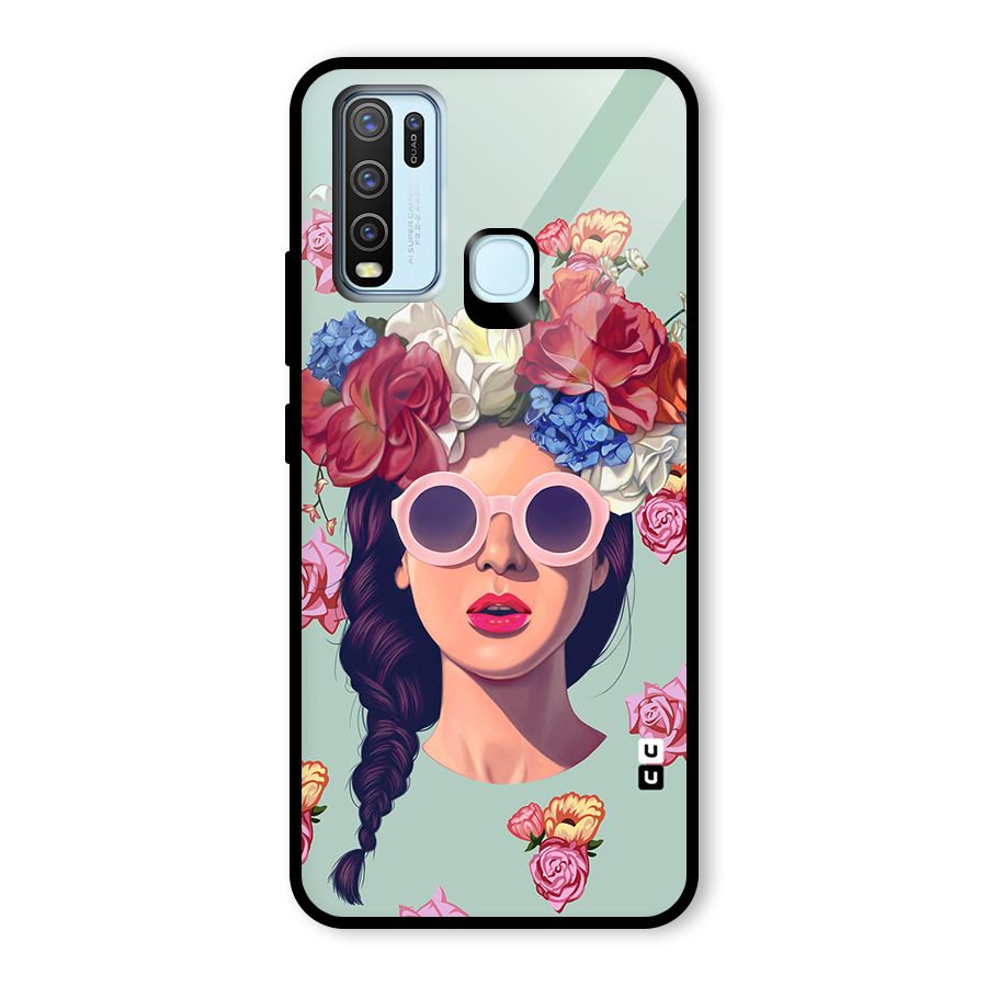 Pretty Girl Florals Illustration Art Glass Back Case for Vivo Y50