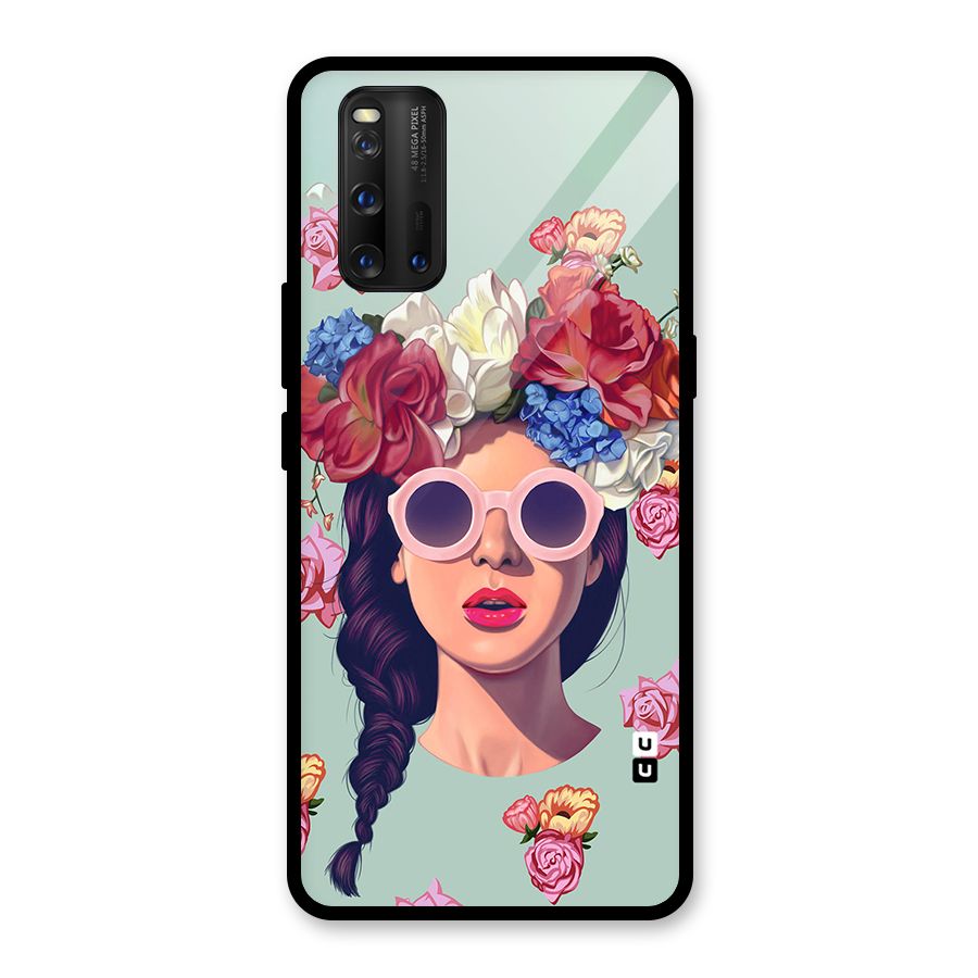 Pretty Girl Florals Illustration Art Glass Back Case for Vivo iQOO 3