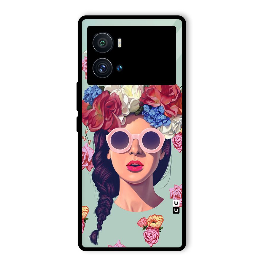 Pretty Girl Florals Illustration Art Glass Back Case for Vivo iQOO 9 Pro