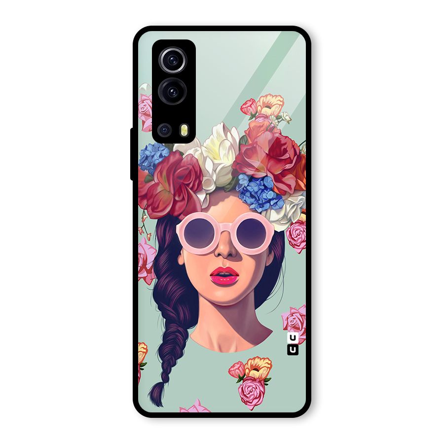 Pretty Girl Florals Illustration Art Glass Back Case for Vivo iQOO Z3