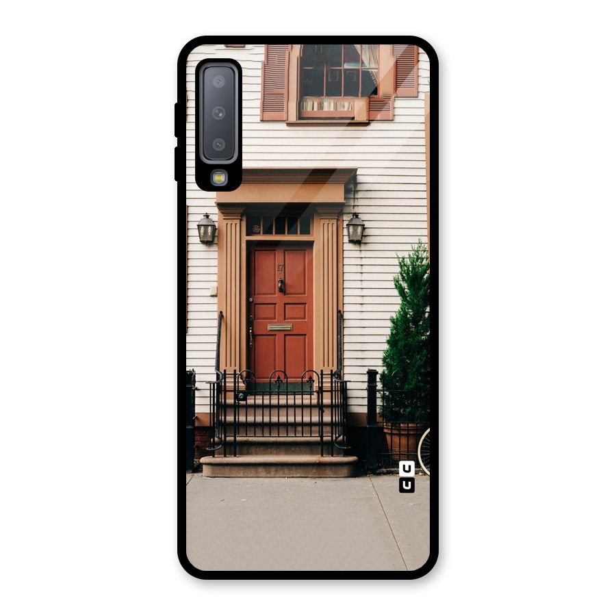 Pretty Orange Door Glass Back Case for Galaxy A7 (2018)
