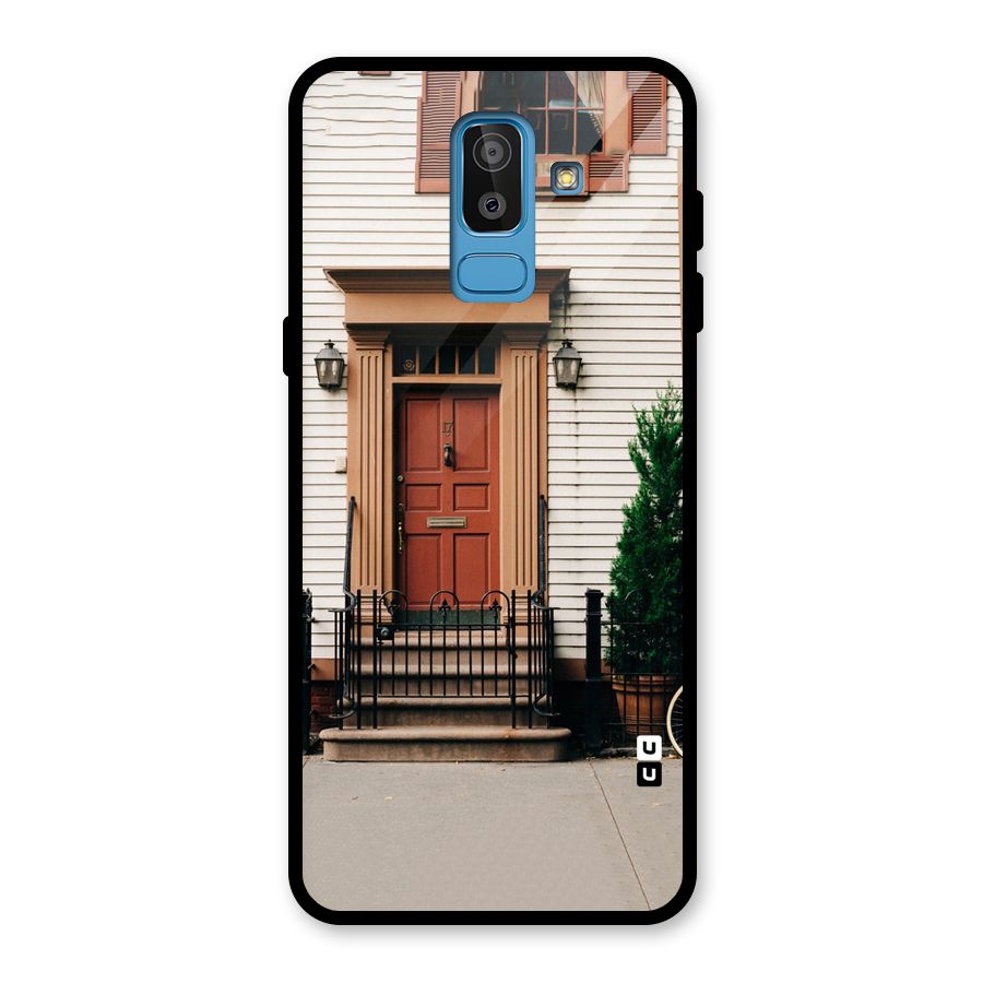 Pretty Orange Door Glass Back Case for Galaxy J8