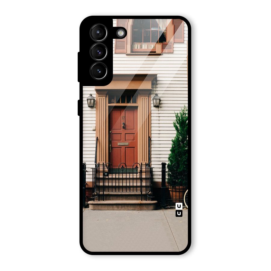 Pretty Orange Door Glass Back Case for Galaxy S21 Plus
