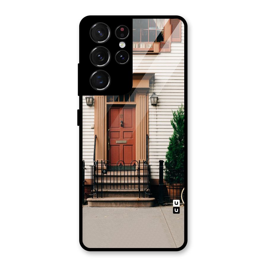 Pretty Orange Door Glass Back Case for Galaxy S21 Ultra 5G