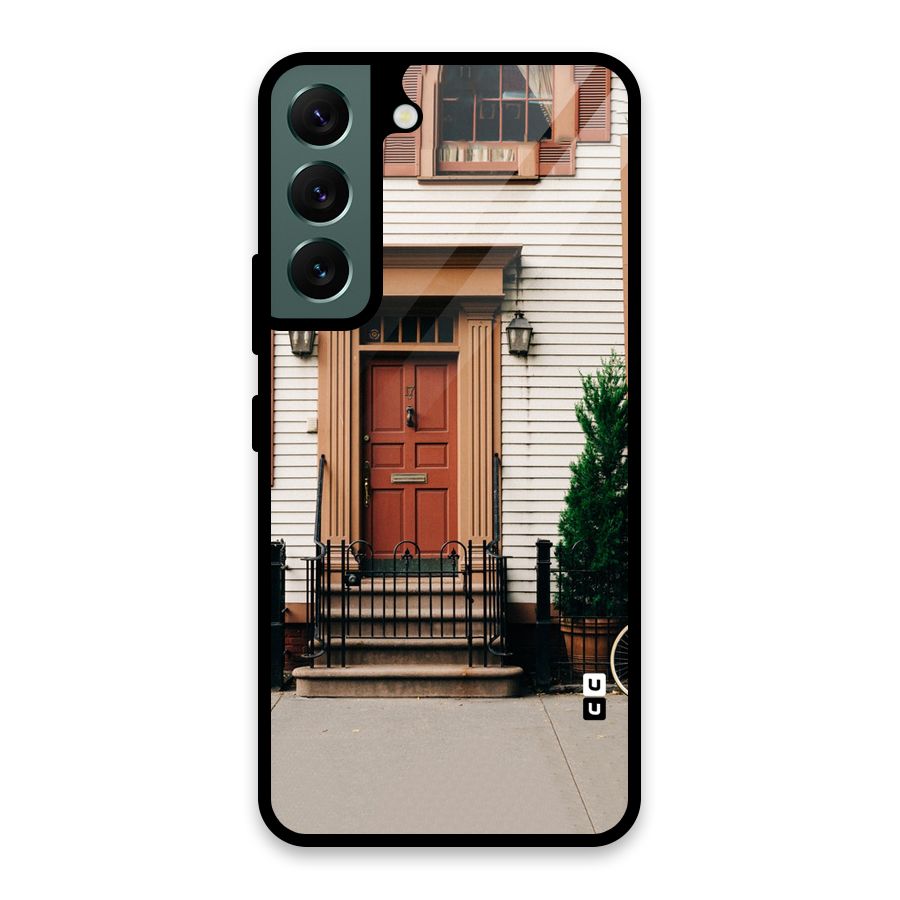 Pretty Orange Door Glass Back Case for Galaxy S22 5G