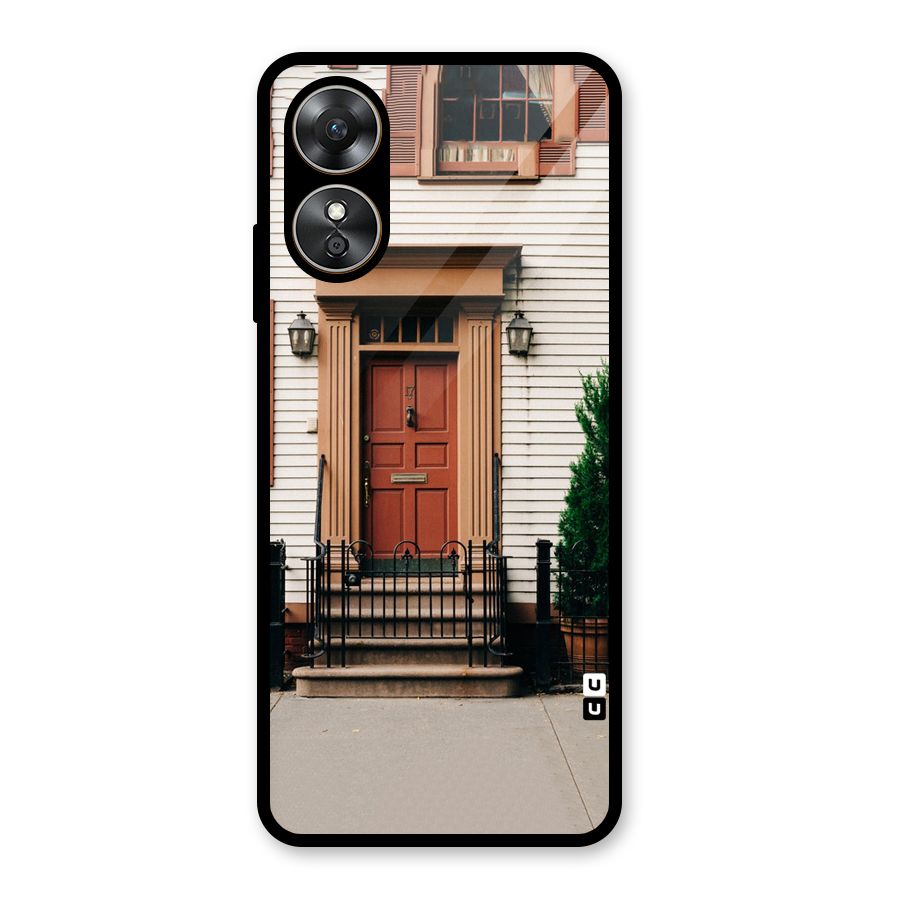 Pretty Orange Door Glass Back Case for Oppo A17