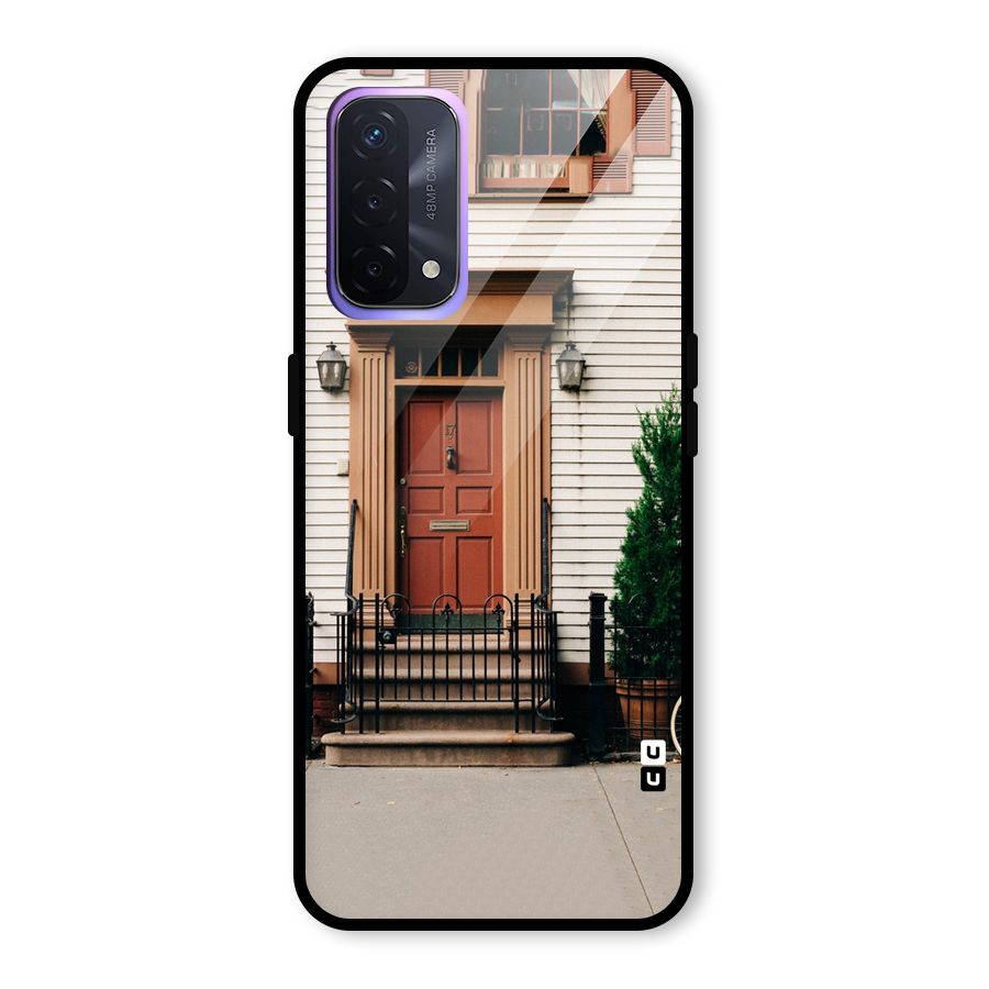 Pretty Orange Door Glass Back Case for Oppo A74 5G