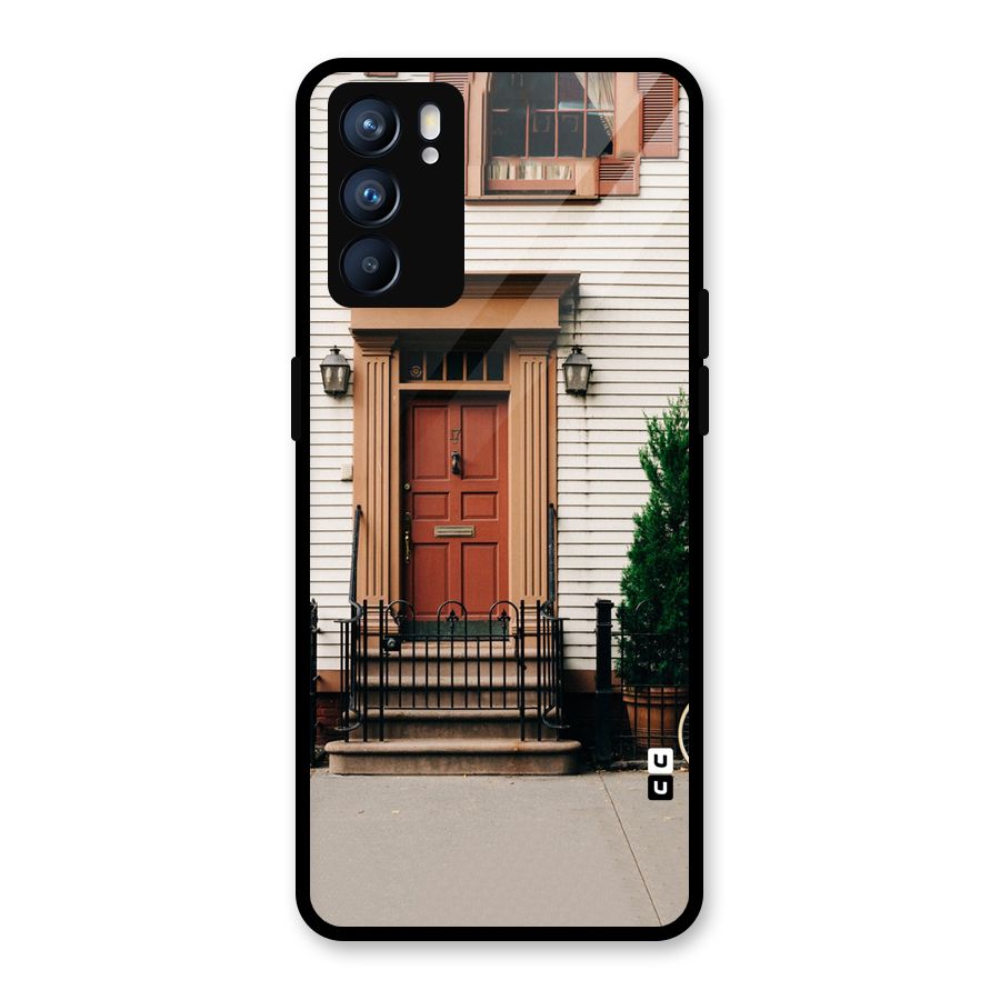 Pretty Orange Door Glass Back Case for Oppo Reno6 5G