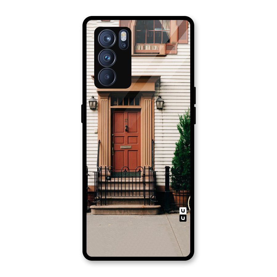 Pretty Orange Door Glass Back Case for Oppo Reno6 Pro 5G