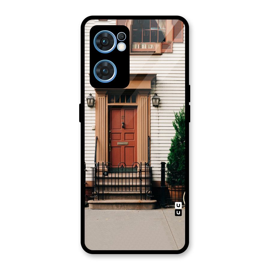 Pretty Orange Door Glass Back Case for Oppo Reno7 5G