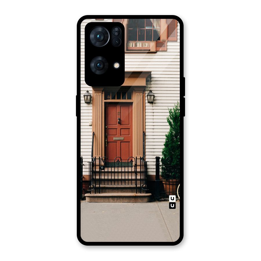 Pretty Orange Door Glass Back Case for Oppo Reno7 Pro 5G
