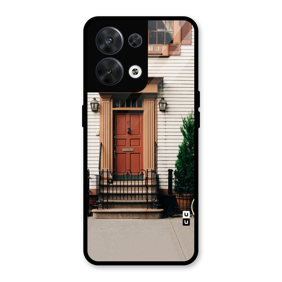 Pretty Orange Door Glass Back Case for Oppo Reno8 5G