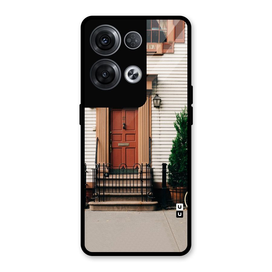 Pretty Orange Door Glass Back Case for Oppo Reno8 Pro 5G