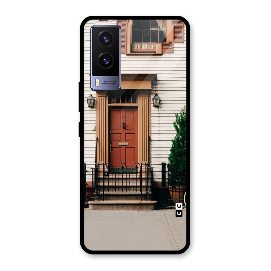 Pretty Orange Door Glass Back Case for Vivo V21e 5G