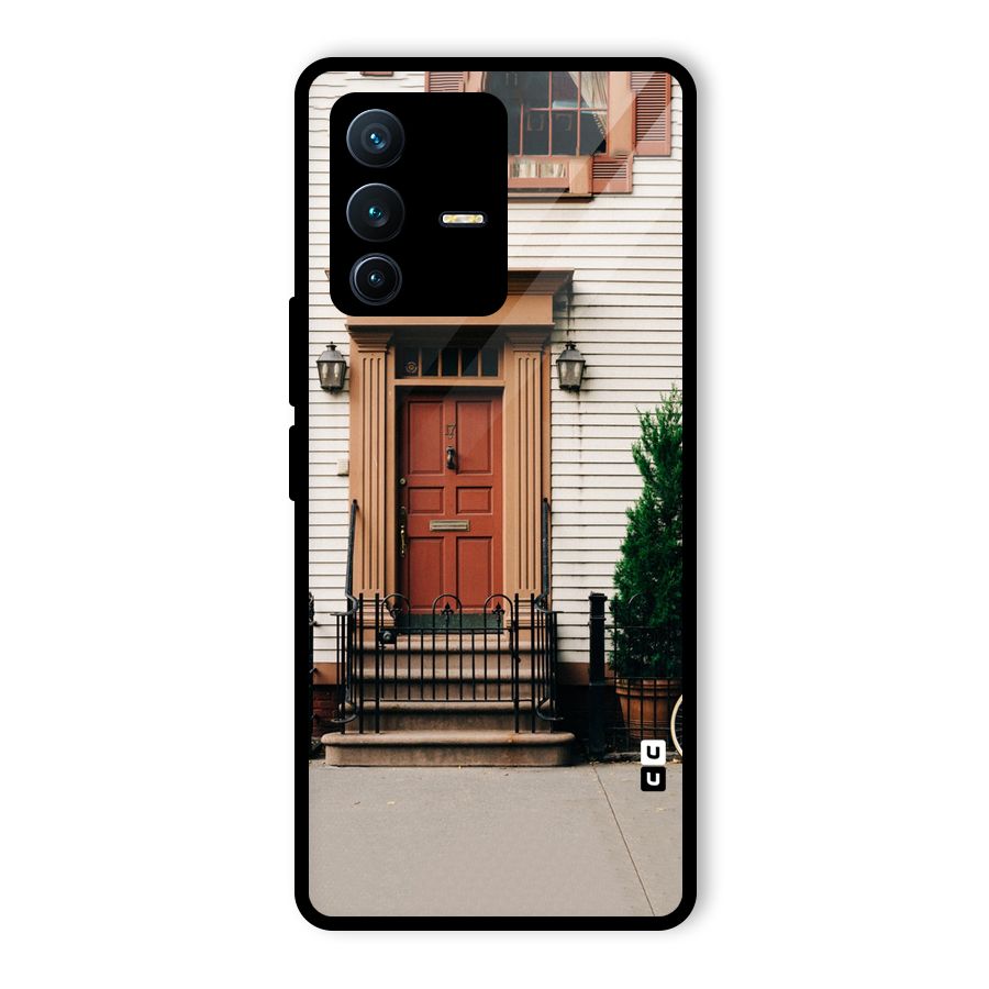 Pretty Orange Door Glass Back Case for Vivo V23 Pro