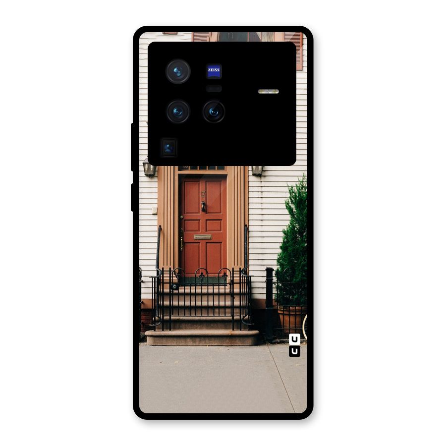 Pretty Orange Door Glass Back Case for Vivo X80 Pro