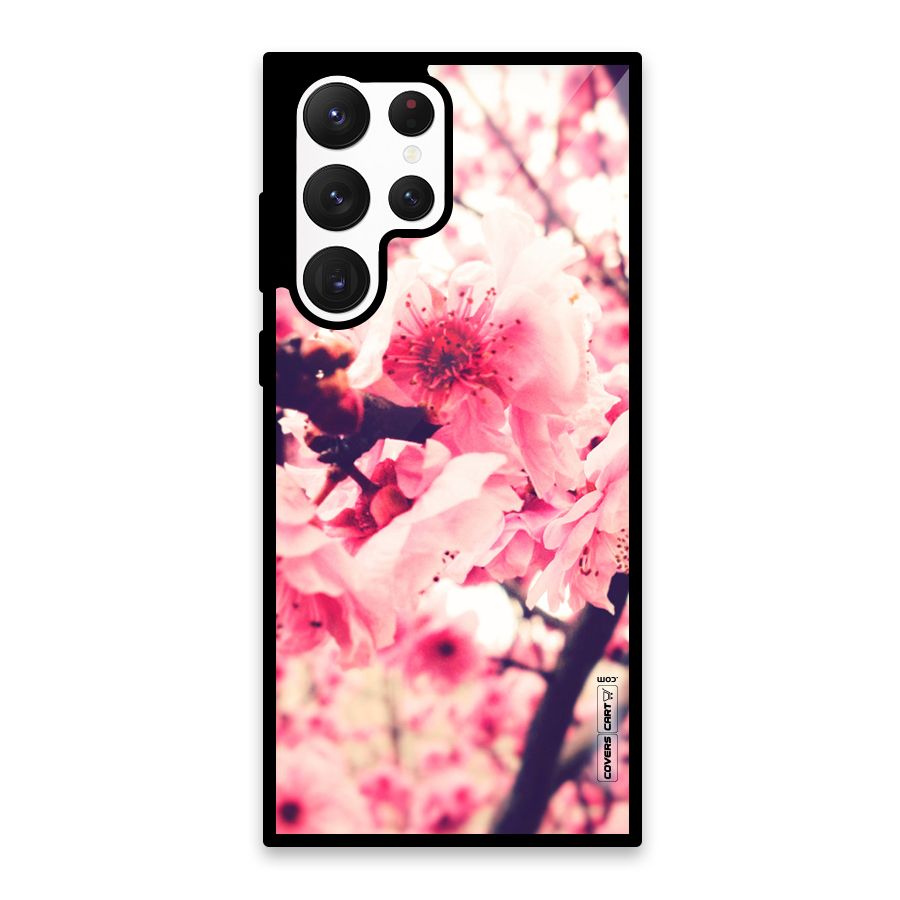 Pretty Pink Flowers Glass Back Case for Galaxy S22 Ultra 5G