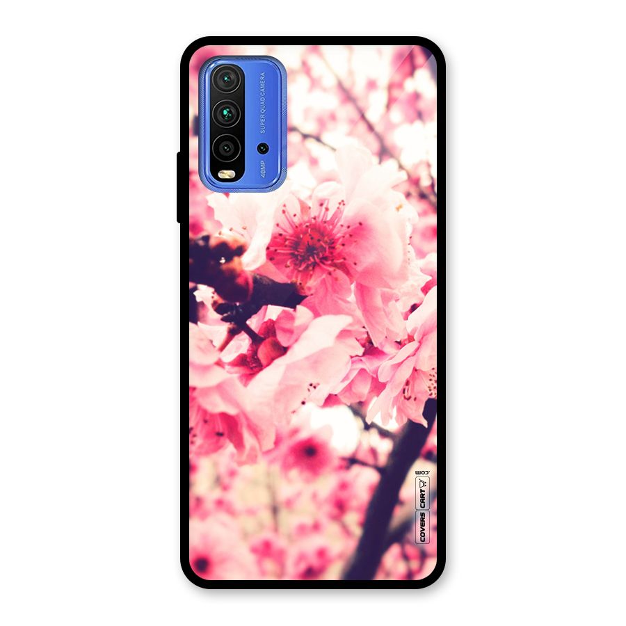 Pretty Pink Flowers Glass Back Case for Redmi 9 Power