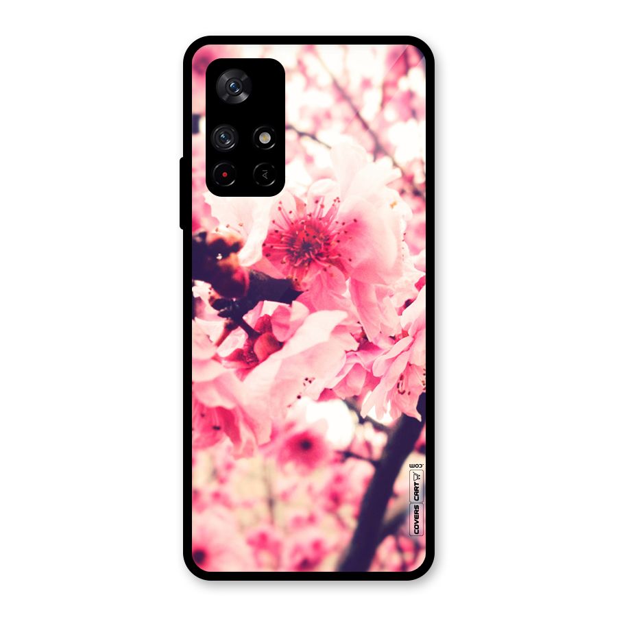 Pretty Pink Flowers Glass Back Case for Redmi Note 11T 5G