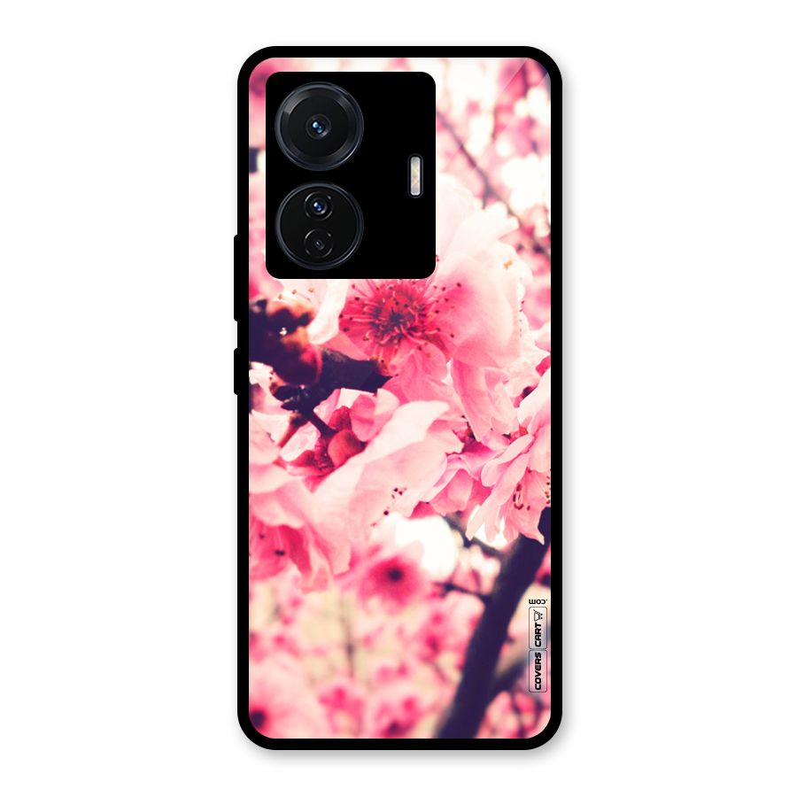 Pretty Pink Flowers Glass Back Case for Vivo T1 Pro