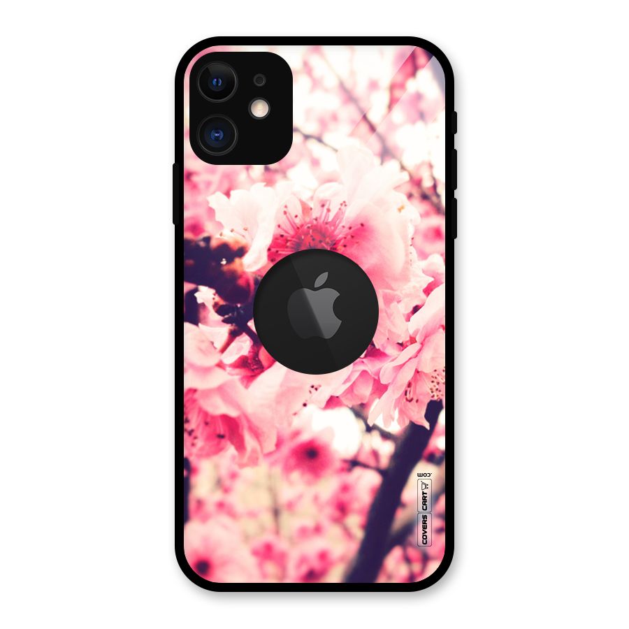 Pretty Pink Flowers Glass Back Case for iPhone 11 Logo Cut