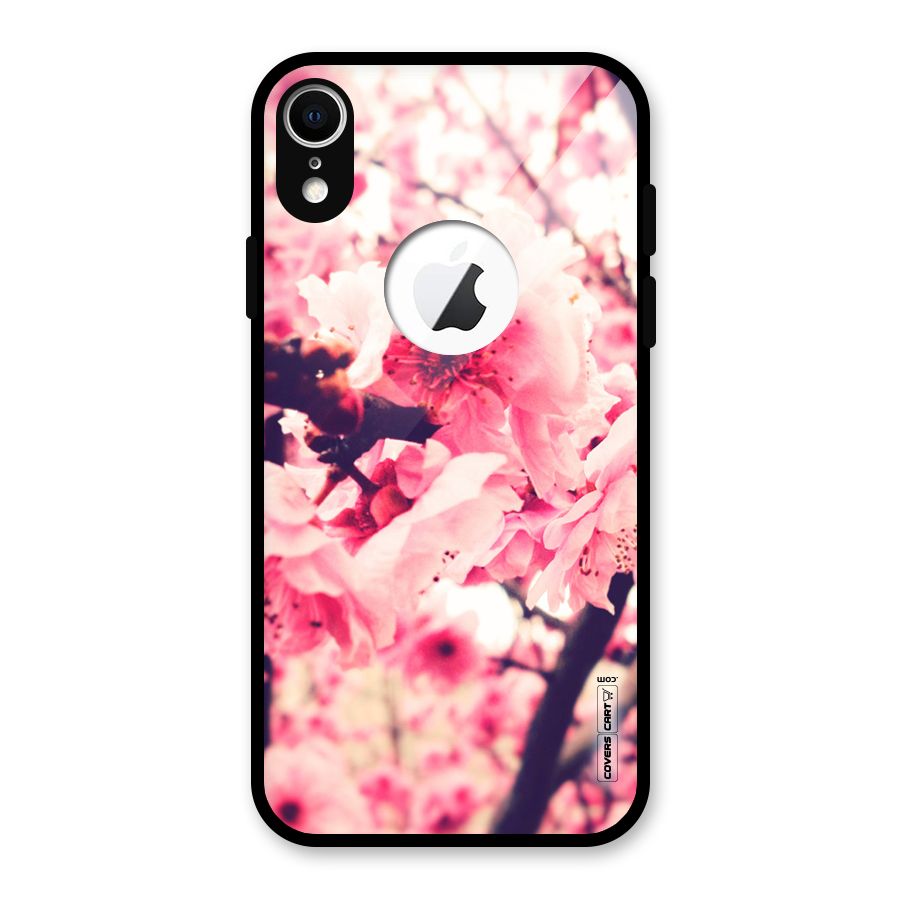 Pretty Pink Flowers Glass Back Case for iPhone XR Logo Cut