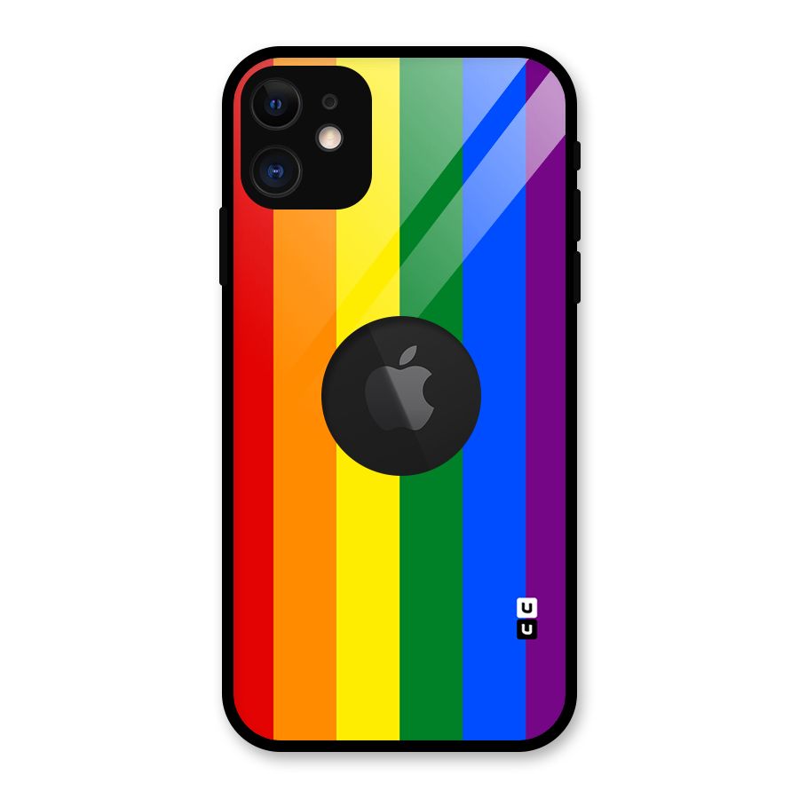 Pride Rainbow Stripes Glass Back Case for iPhone 11 Logo Cut