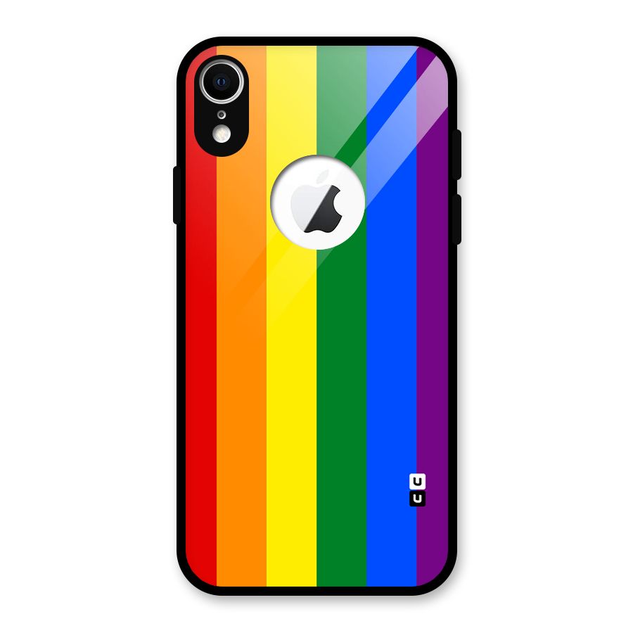 Pride Rainbow Stripes Glass Back Case for iPhone XR Logo Cut