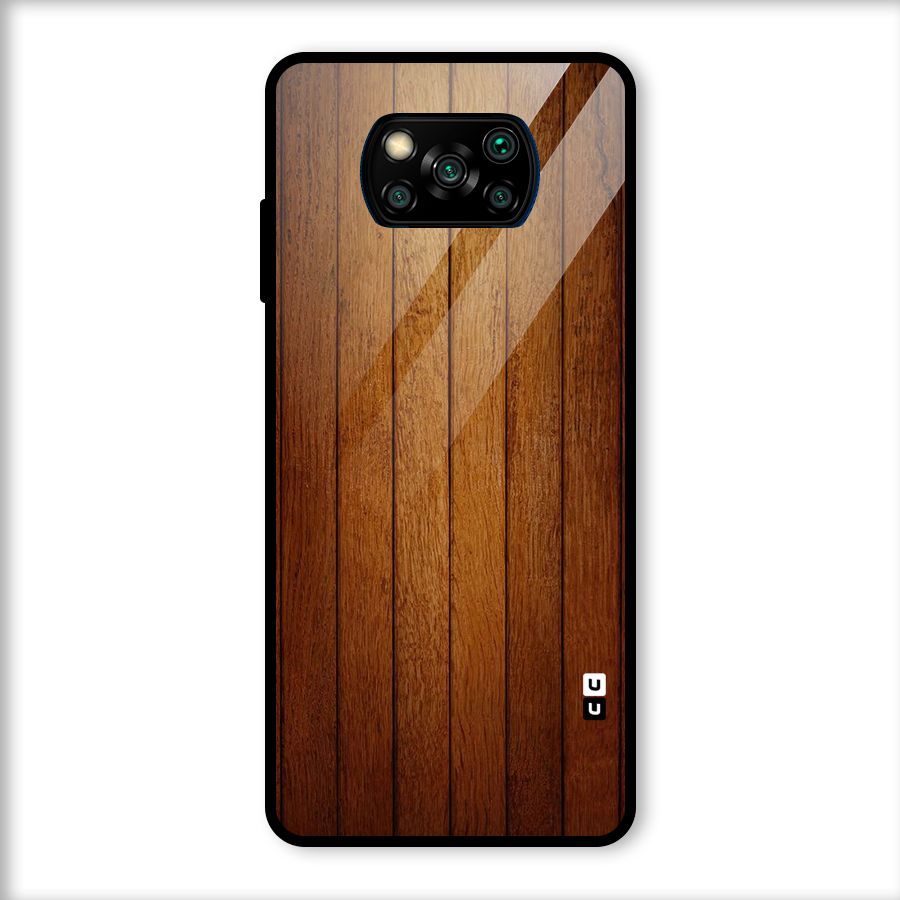 Proper Brown Wood Glass Back Case for Poco X3