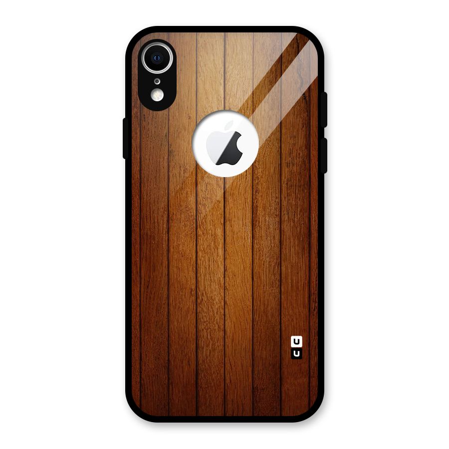 Proper Brown Wood Glass Back Case for iPhone XR Logo Cut