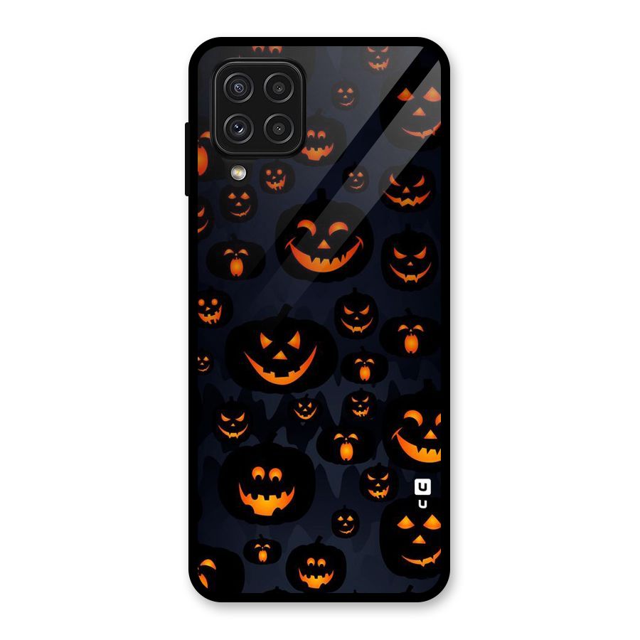 Pumpkin Smile Pattern Glass Back Case for Galaxy A22 4G