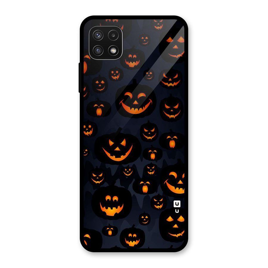 Pumpkin Smile Pattern Glass Back Case for Galaxy A22 5G
